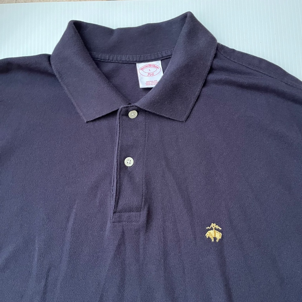 Brooks Brothers 346 Mens L Polo Shirt Navy Short Sleeve High Low Hem Outdoor - Picture 2 of 7
